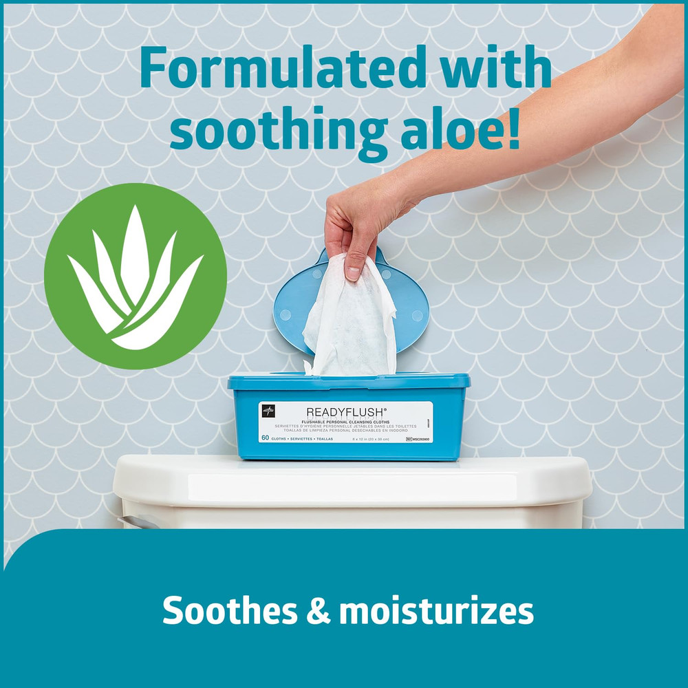 Medline Readyflush Biodegradable Flushable Wipes with Aloe, 60 Count