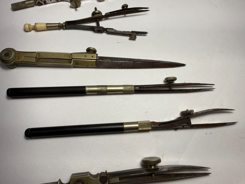 Vintage Assorted Small Drafting Tools Nickel Silver Compass Dividers