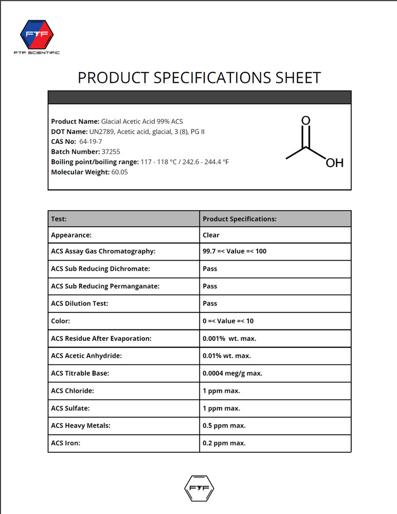 Glacial Acetic Acid ACS Grade - 1000 ML