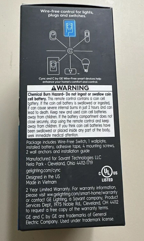 GE CYNC Dimmer + Color Control Smart Switch/Keypad - Wire-Free Battery Powered