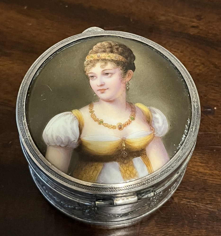WMF Silver Plated Ladies Box Pewter Depicting Empress Josephine Porcelain Inset