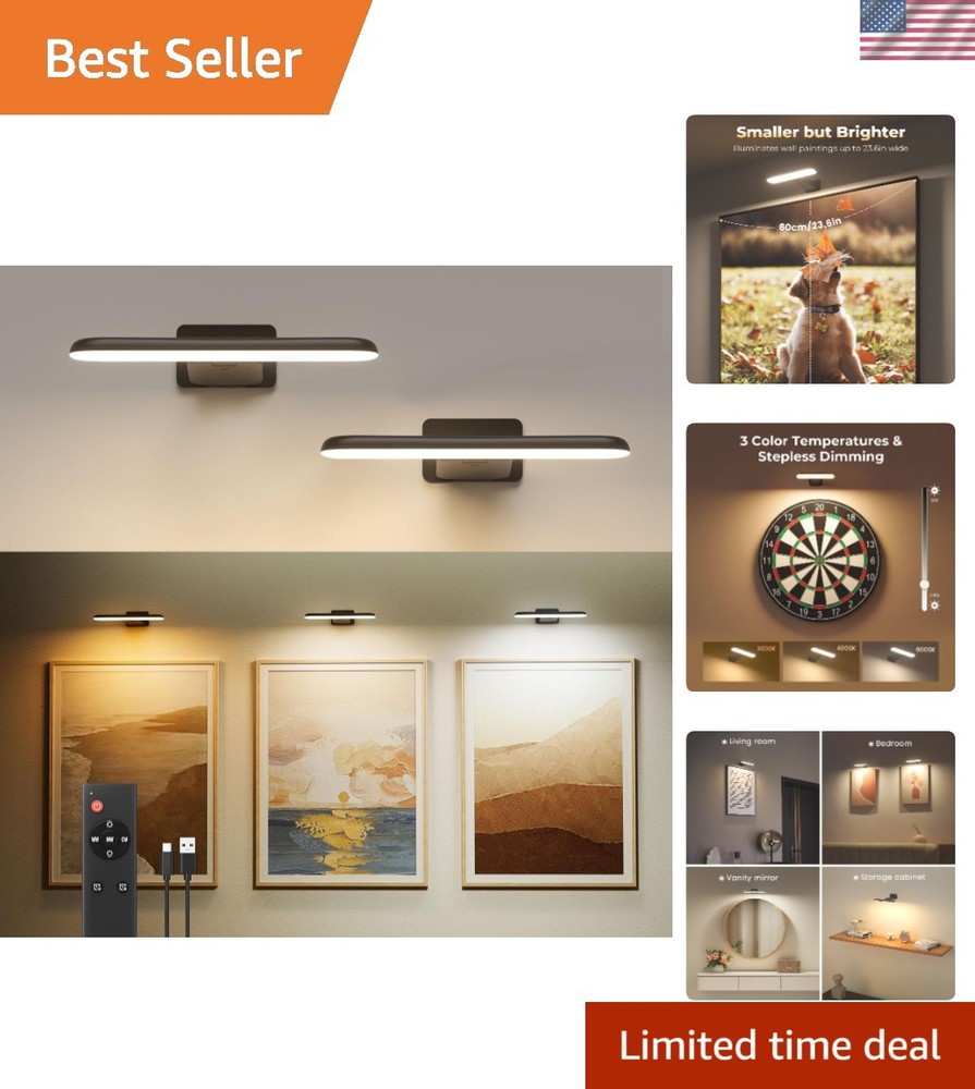 Sleek Cordless Picture Lights - 2 Pack Adjustable Color Temperature Design