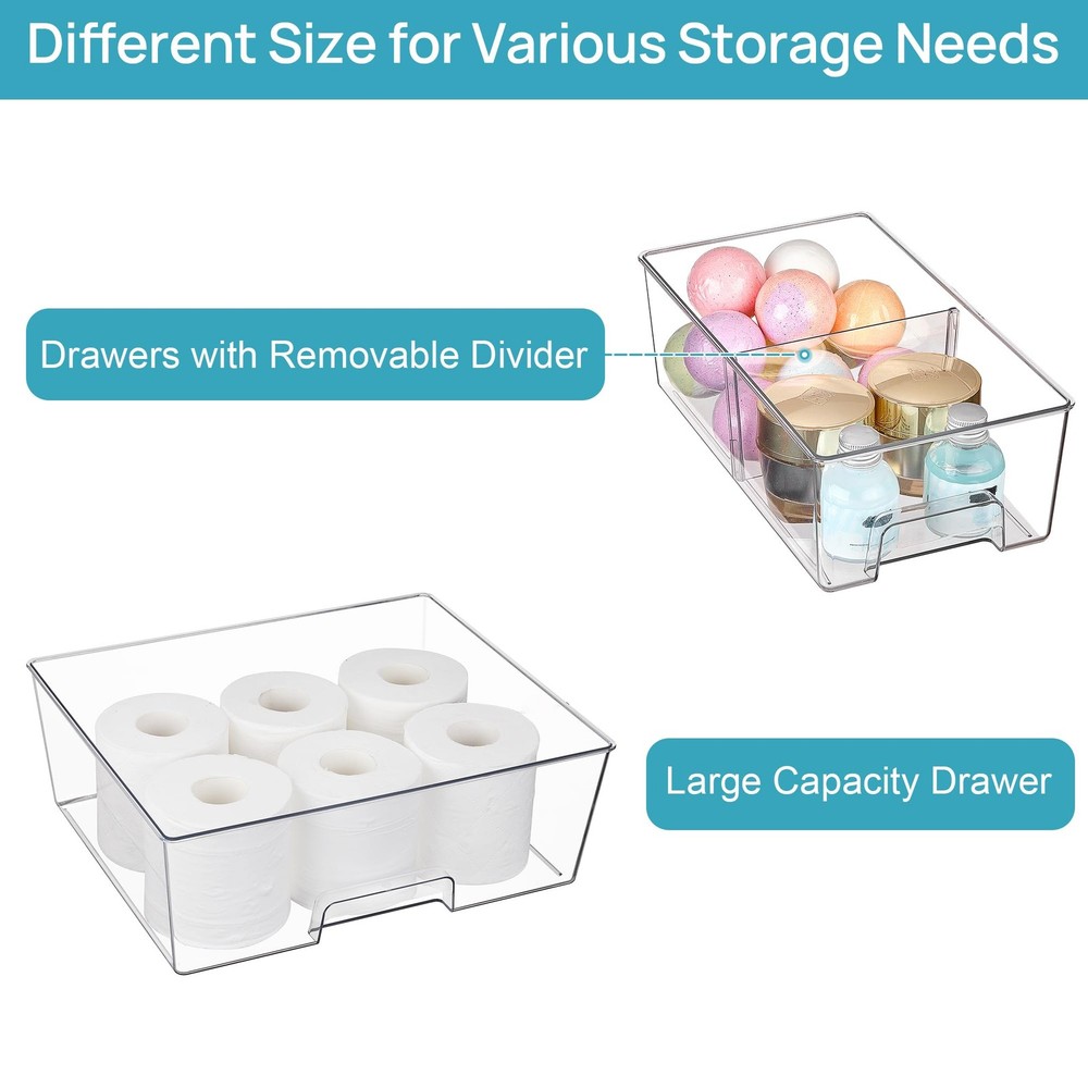 Vtopmart 3 Pack Stackable Storage Drawers, Easily Assemble Acrylic clear
