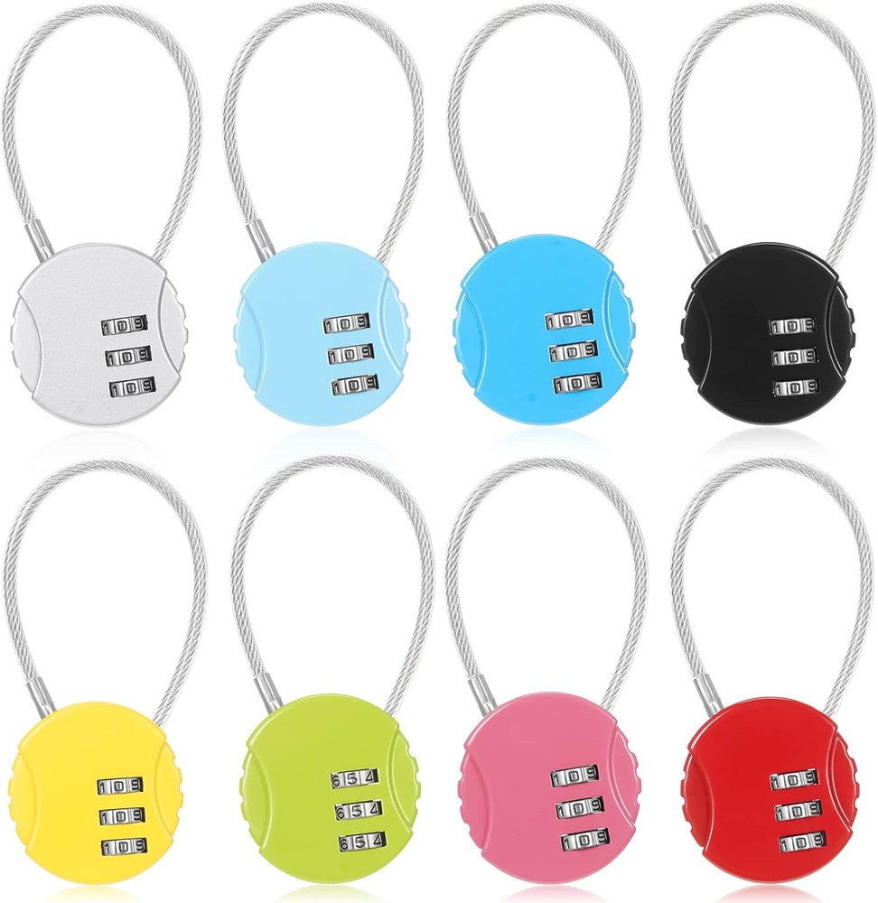 8 Pack Combination Lock 3 Digit Small Combo Luggage Number Cable Padlock Outdoor