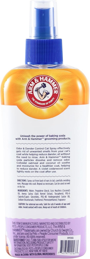 Cat Odor Control & Dander Reducing Spray with Deodorizing Baking Soda, Violet Ce