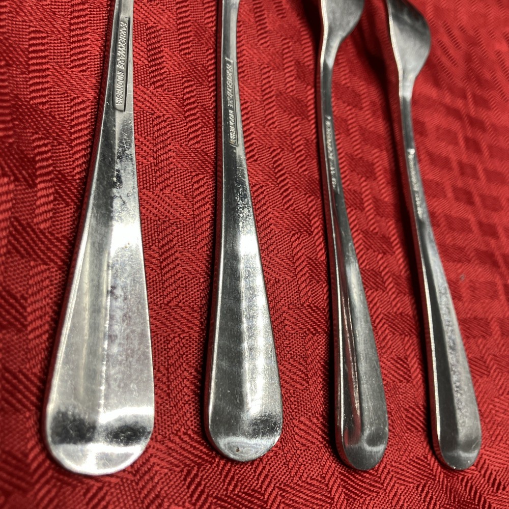 4 Dinner Forks Brookfield Farberware Tipped Center Ridge Stainless Indonesia