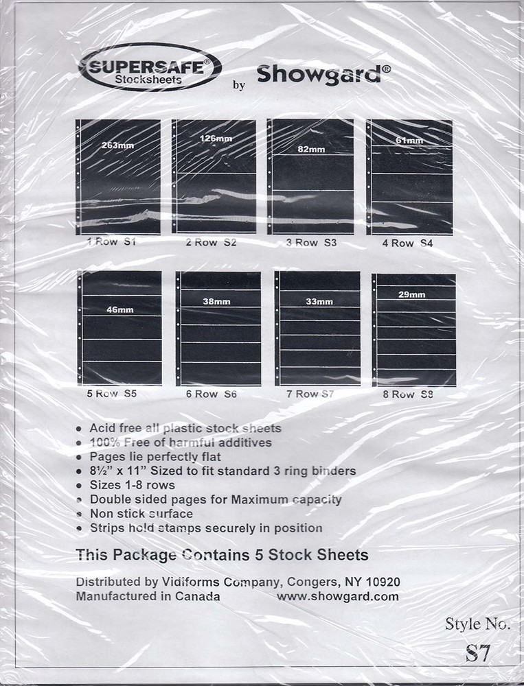 Showgard Supersafe Stock Sheets 7 Row Double Sided Pages 33mm 5 Pack S7
