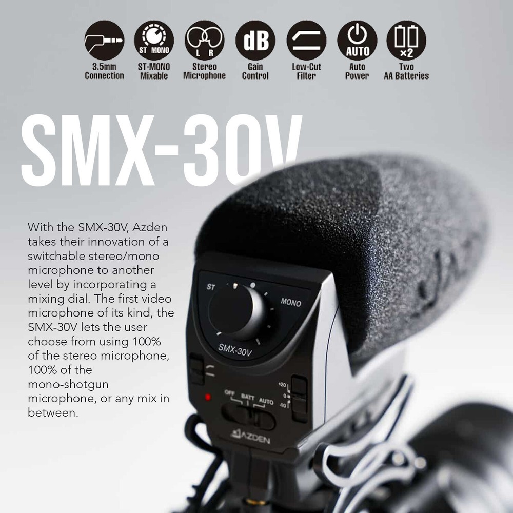 Azden Stereo Mono Switchable Video Microphone and Furry Windshield Cover Bundle