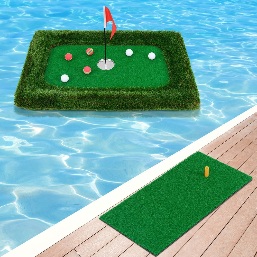 Rectangular Floating Golf Green for Pool Includes Golf Hitting Mat 6 Golf Balls