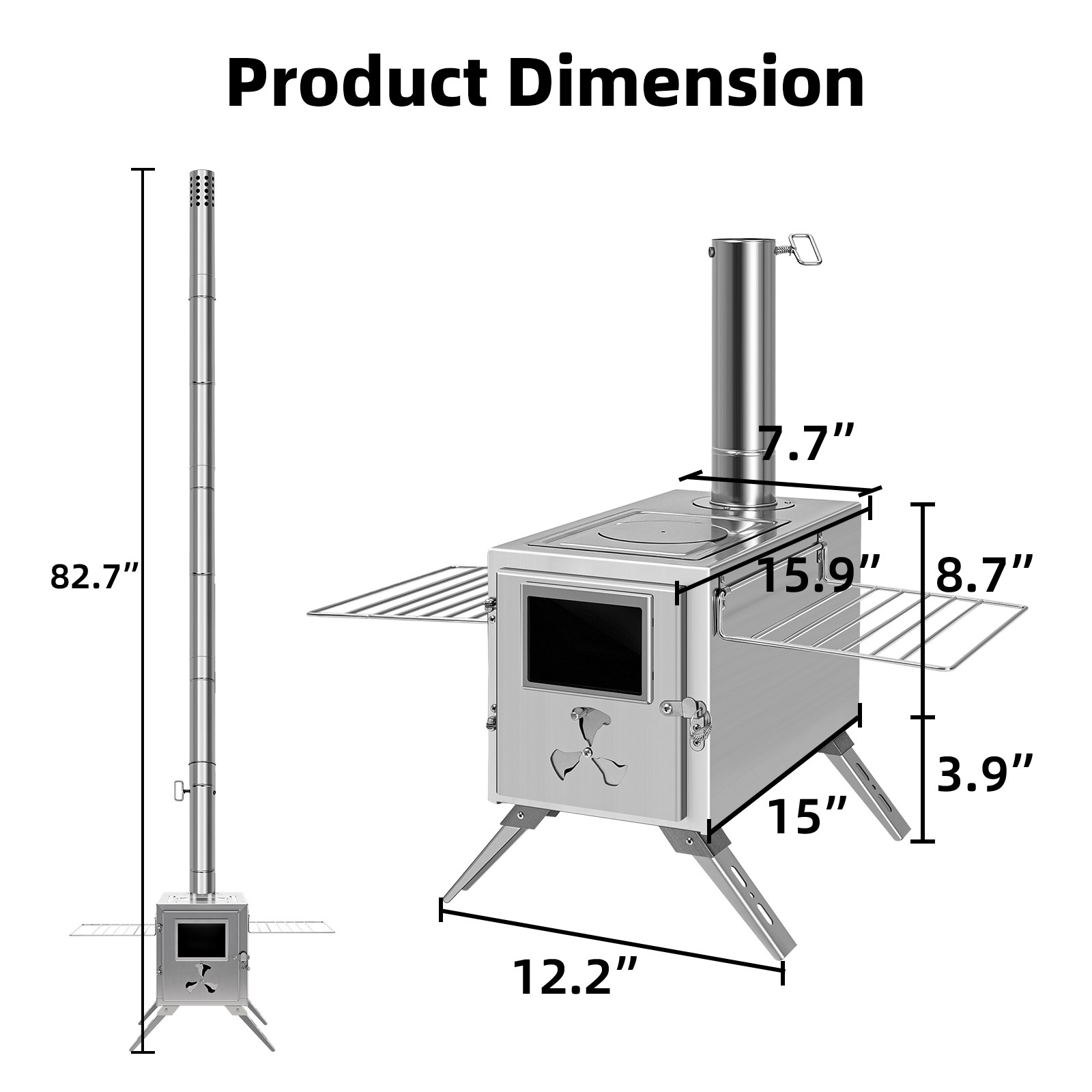 Camping Stove for Tent, Portable Stainless Steel Stove with 7 Chimney Pipes