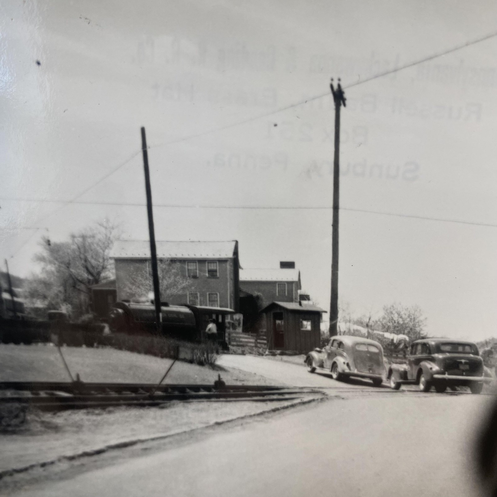 Vintage Railroad Crossing Cars Lackawanna Reading Photo 4x5 B&W Gelatin Original