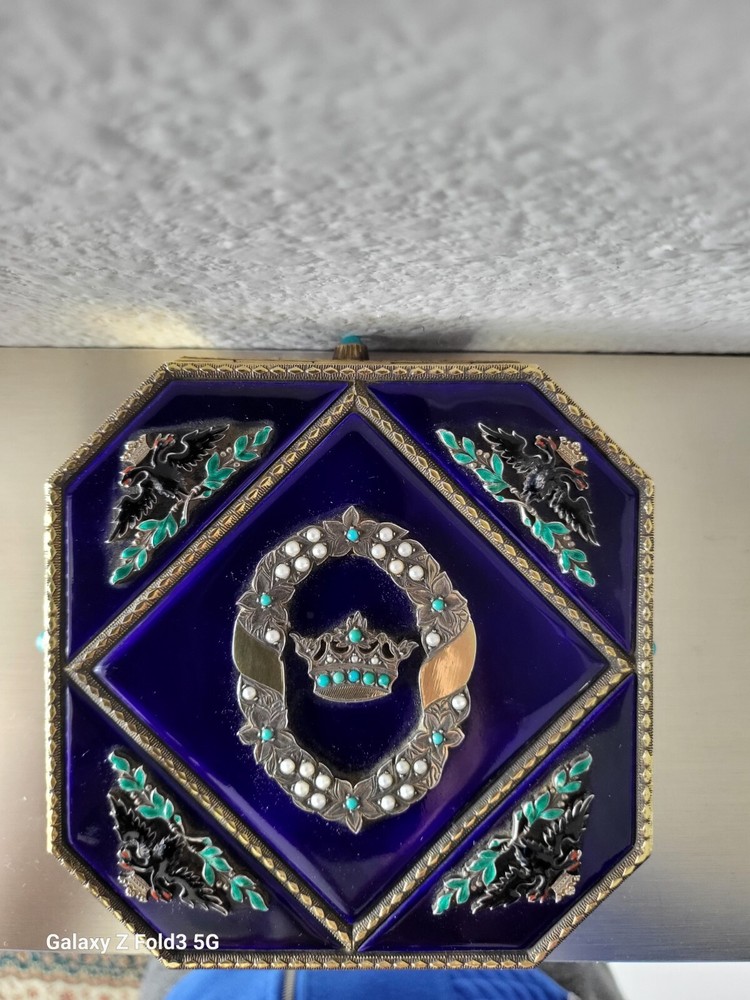 Exceptional Large Antique Austrian Silver Enamel Jeweled Box