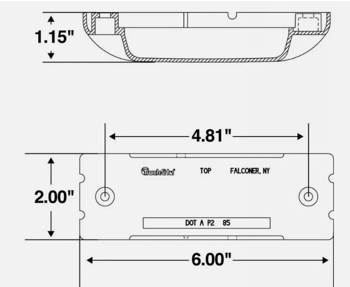 Truck-Lite 21501Y Rectangular Marker Clearance Light 6”, Super 21