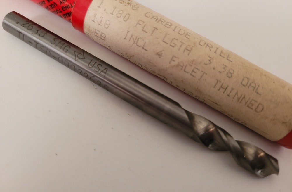 .2638" Solid Carbide Drill Bit Straight Shank 118° 4 Facet Thinned Web Cleveland
