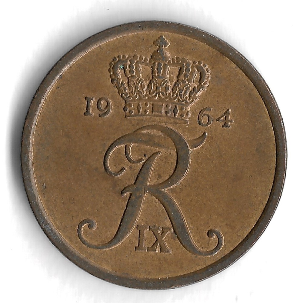 1964 Denmark 5 Ore World Coin - KM# 848