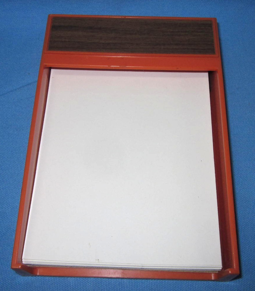 Vintage 1966 Eldon Hawthorne Orange Memo Note Pad Holder