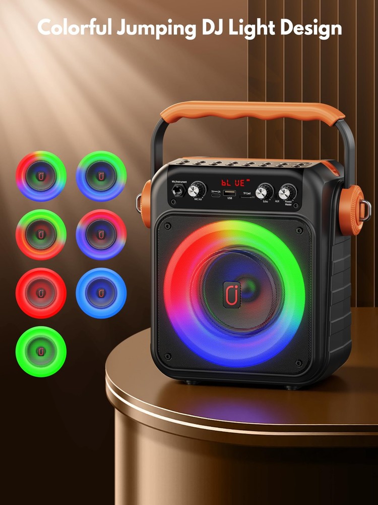 Karaoke Machine with 2 Wireless Microphones, Portable Bluetooth 5.3 Speaker w...