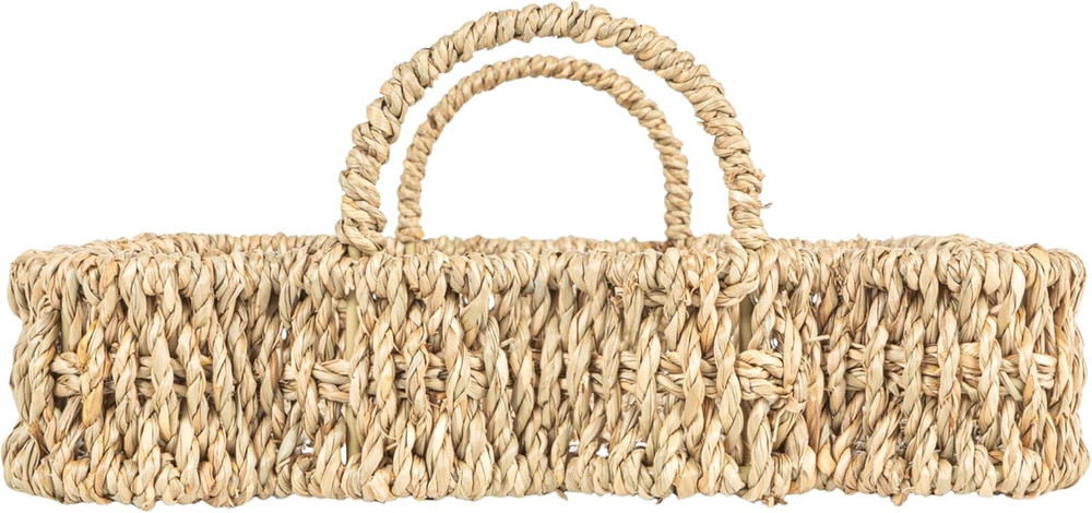 Woven Seagrass Scalloped Rectangular Trays, Set of 2, Natural