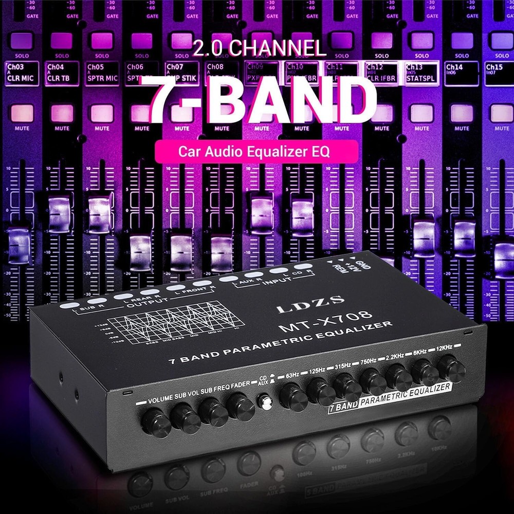 Adjustable 7-Band Car Equalizer with CD/AUX Input: Elevate Your Audio Experience