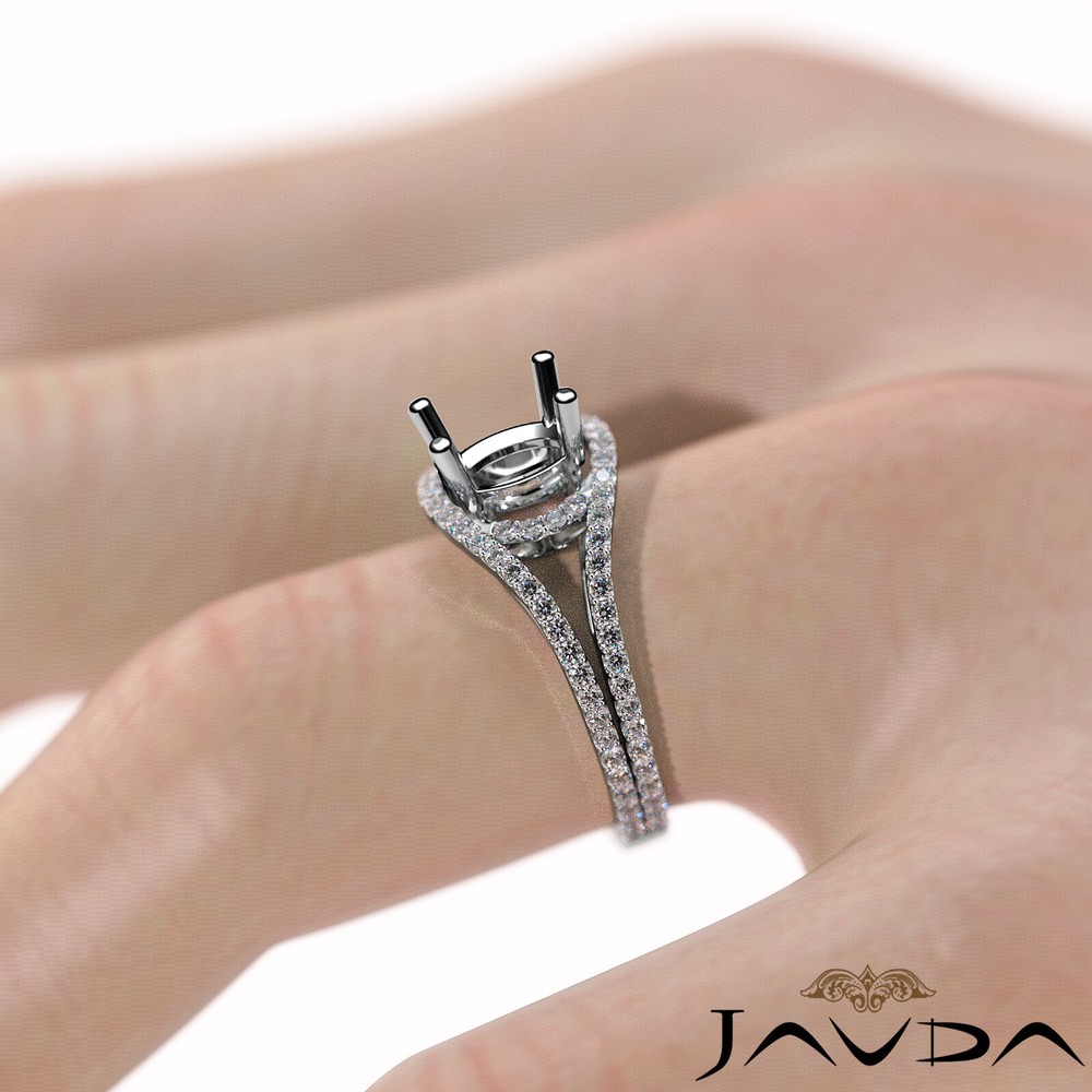 U Shared Prong Classic Sidestone Diamond Engagement Ring Round Semi Mount 0.9Ctw