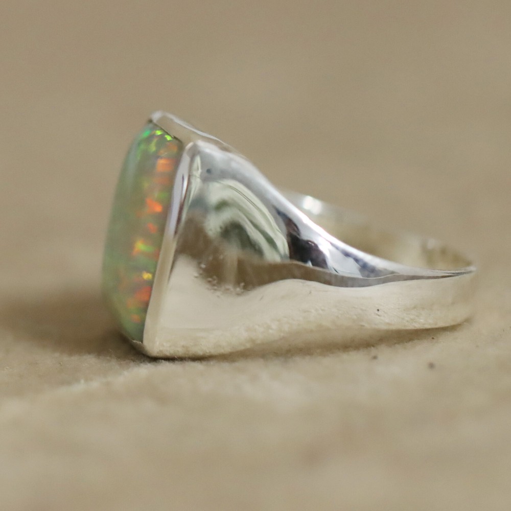 Rainbow Fire Opal Ring 925 Silver Ring Signet Mens Ring Wedding Ring
