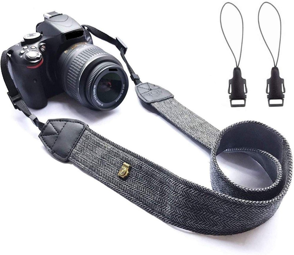 WANBY Camera Strap Black Canvas Neck Shoulder with Quick Black,