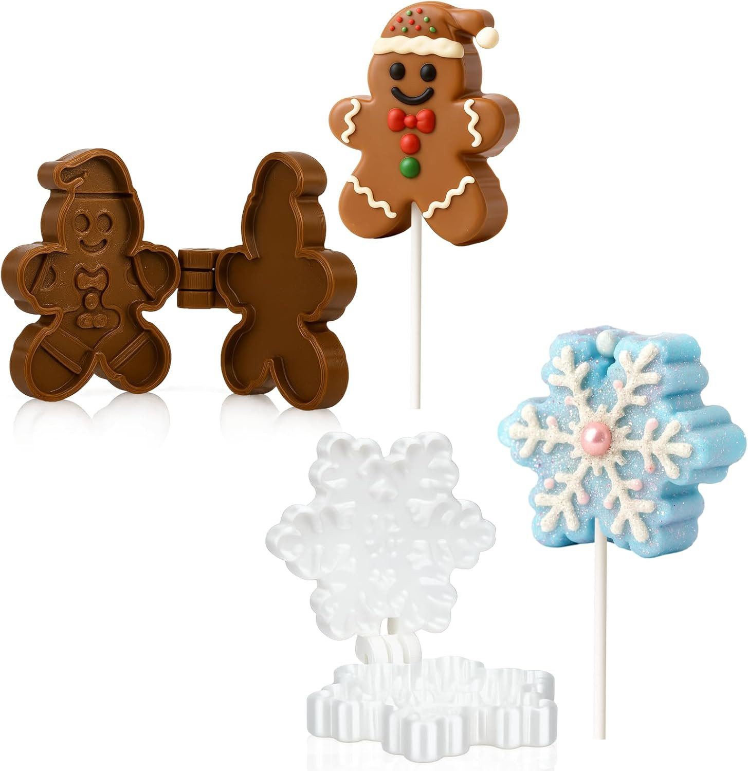 Christmas Cake Pop Mold Set with Snowflake & Gingerbread Shapes, 2 Pcs