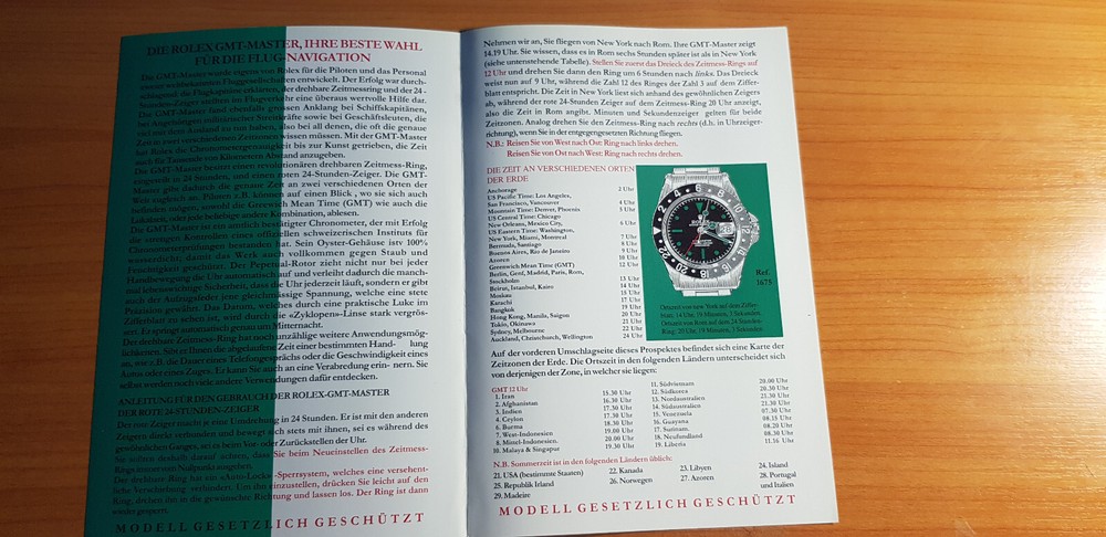 Rolex GMT-Master vintage Leaflet german 1966 reference RC M46710