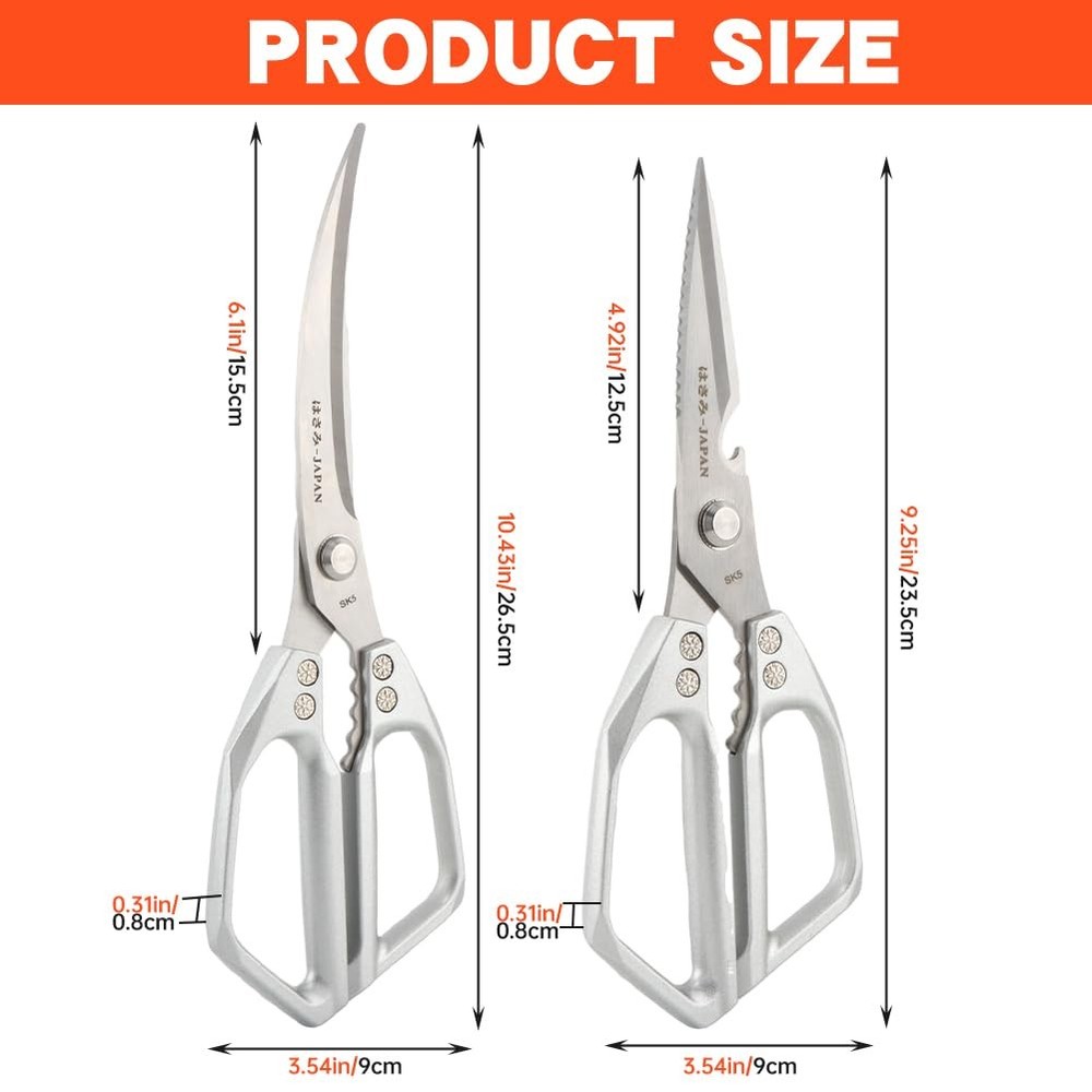 2Pcs Kitchen Scissors Set, Heavy Duty Sharp Silver Poultry Shears & All Purpo...