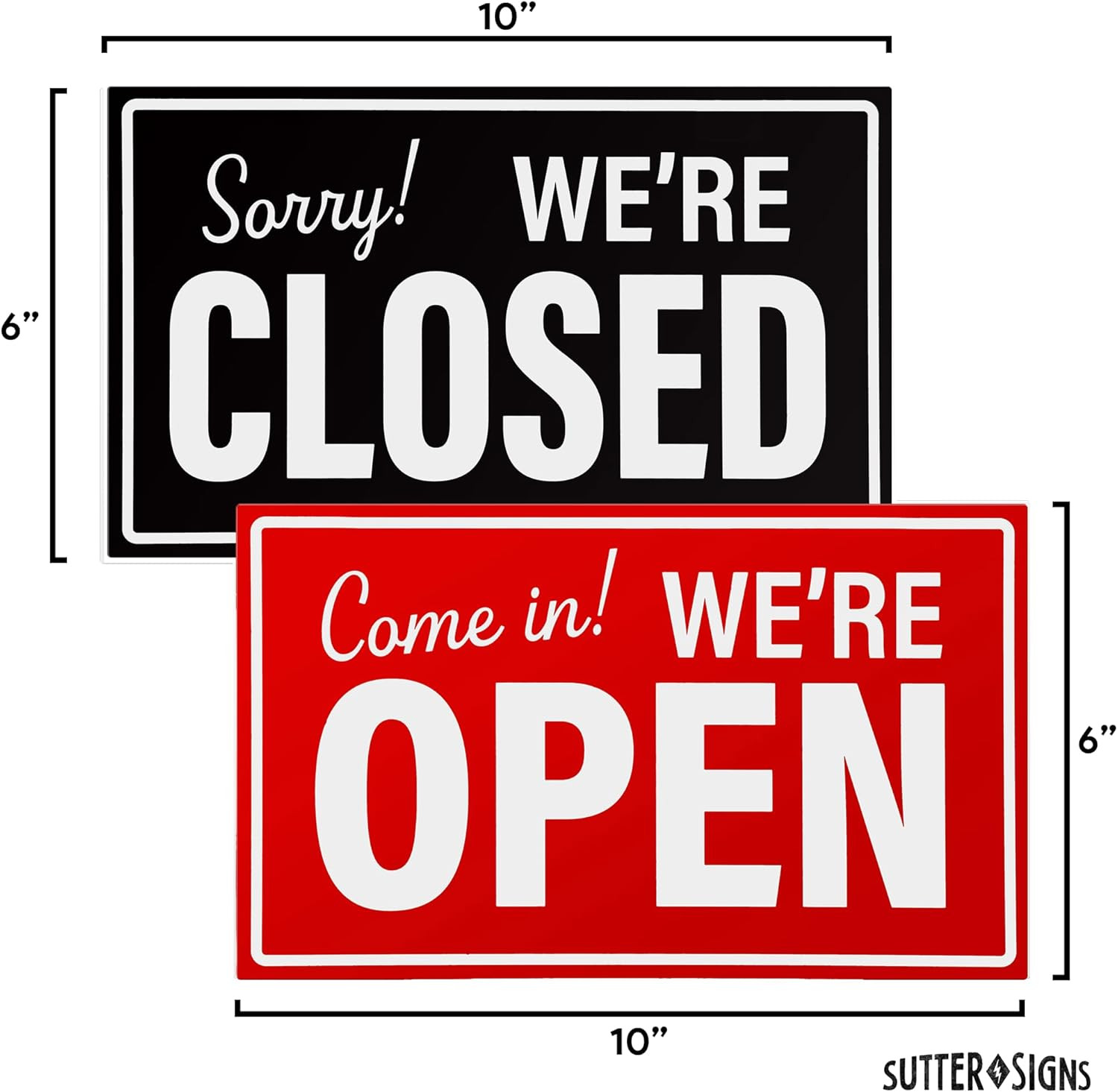 Open Closed Sign for Business, 10" X 6" Double Sided Plastic Sign with Twine, Su