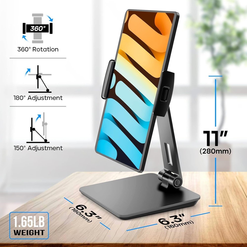 Ergonomic Tablet Stand - Foldable Holder with Adjustable Viewing Angles, Black