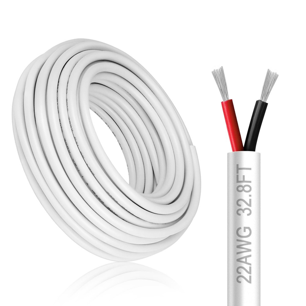 22 Gauge 2 Conductor Electrical Wire, 32.8FT White Stranded Low 32.8FT, white