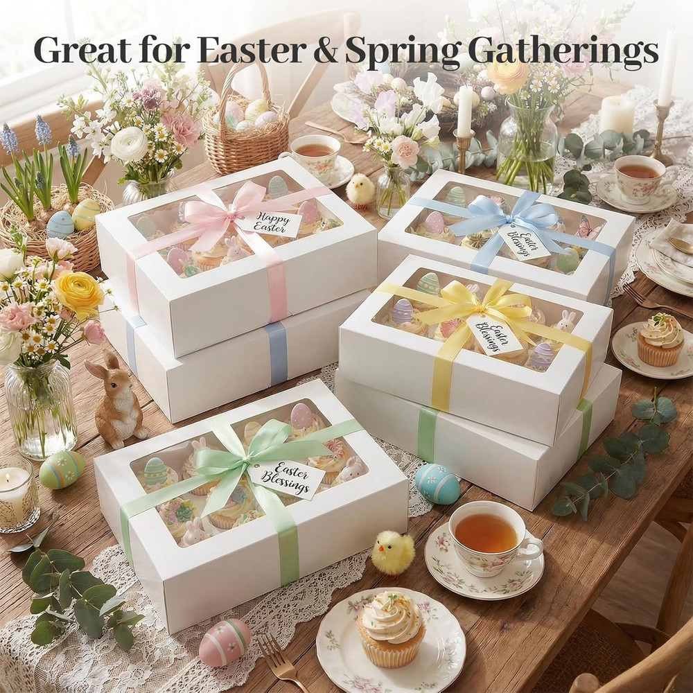 12 Count Cupcake Boxes, 6PCS Cupcake Container with Window Boxes Holding 72 Past
