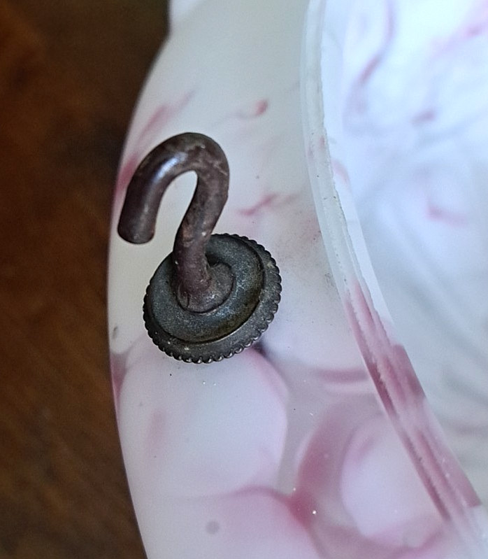 ANTIQUE FLY CATCHER CEILING LIGHT RASPBERRY PINK MARBLED GLASS SHADE & CHAINS