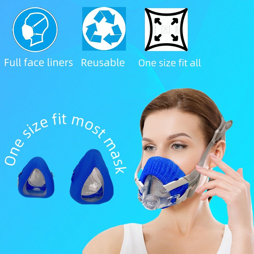 4 Pack CPAP Mask Liners + 4 Strap Covers One Size Compatible Blue