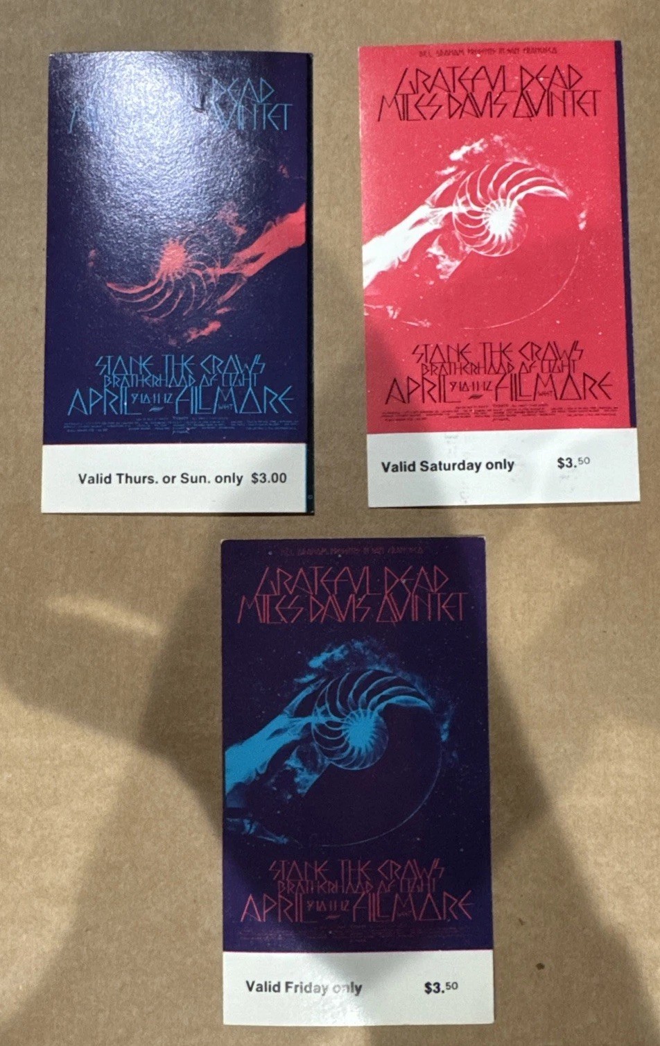 Grateful Dead BG-227 Tickets x 3 Miles Davis Quintet Jerry Garcia Fillmore West