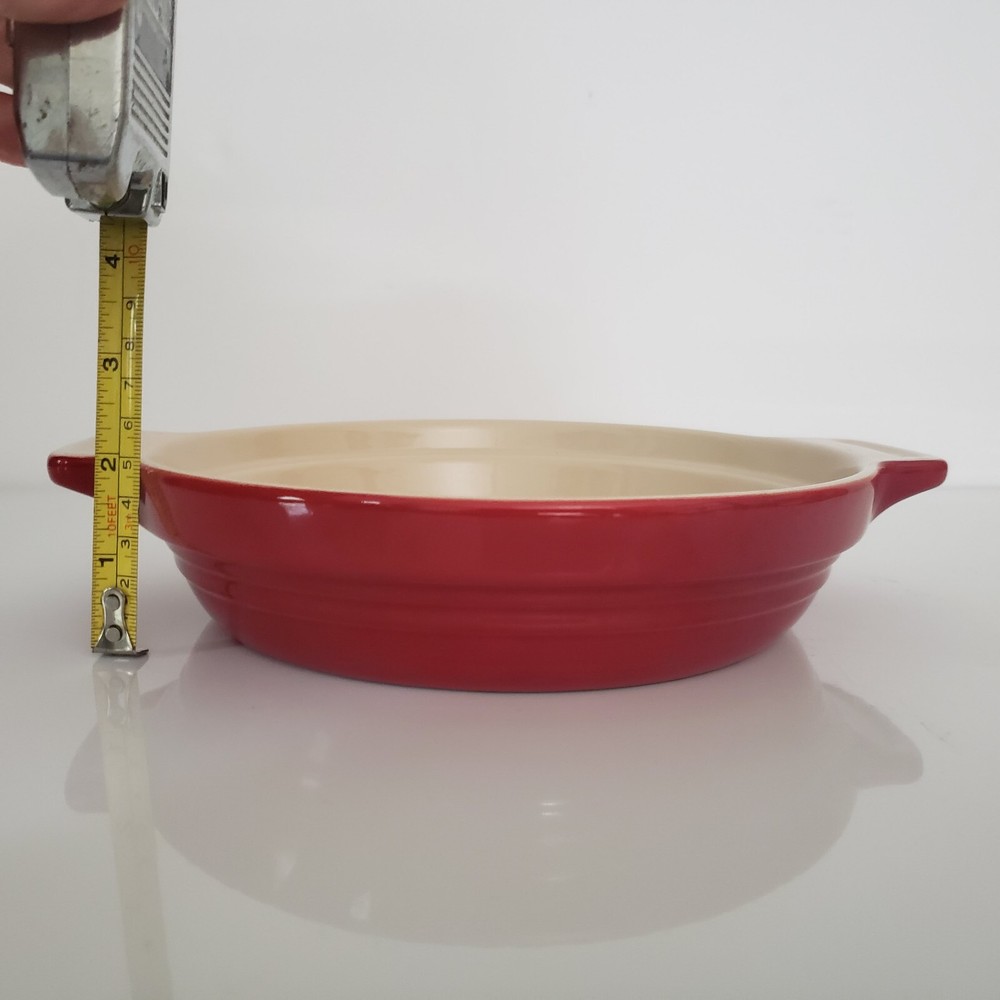 Olive & Thyme 1qrt Red/Beige Round Stoneware Baking Dish 8.5" Diameter 2" Deep