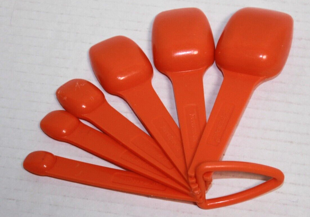 Vintage Tupperware Measuring Spoon Lot 6 Orange With Ring