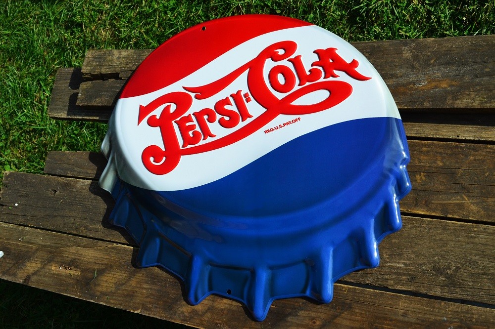 Pepsi-Cola Bottle Cap Embossed Tin Metal Sign - Pepsi - Soda - Ice Cold - Retro