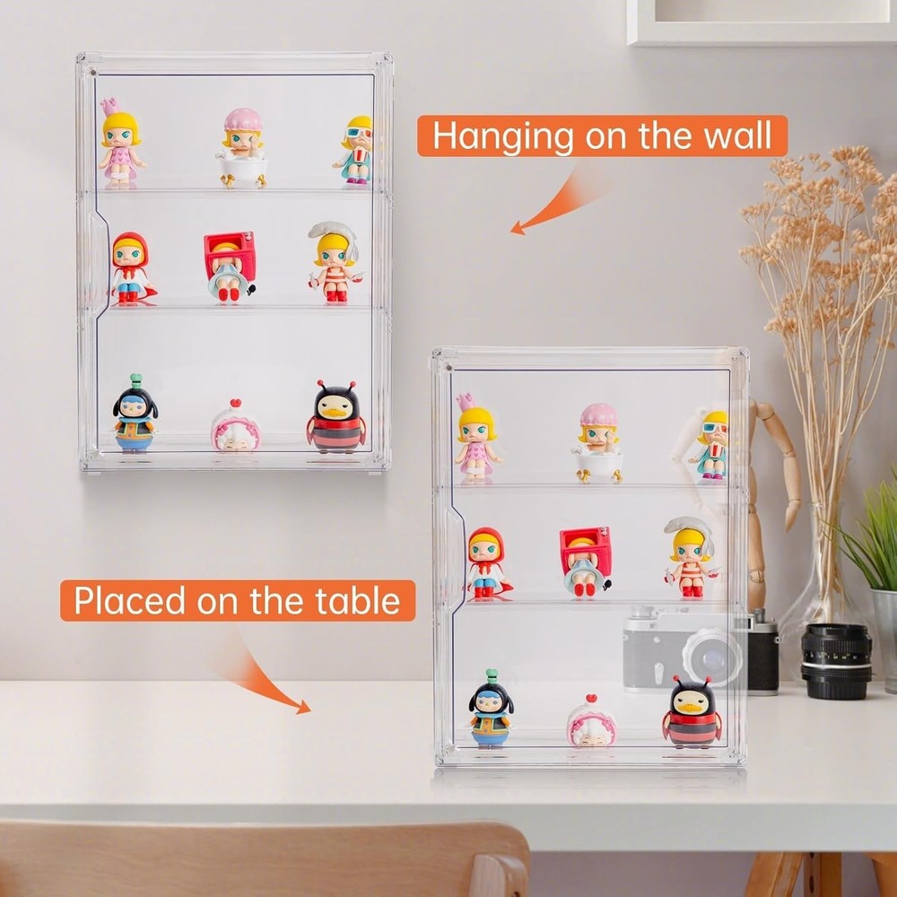 Adjustable 3-Tier Display Case with Stacking Capability for Collectibles