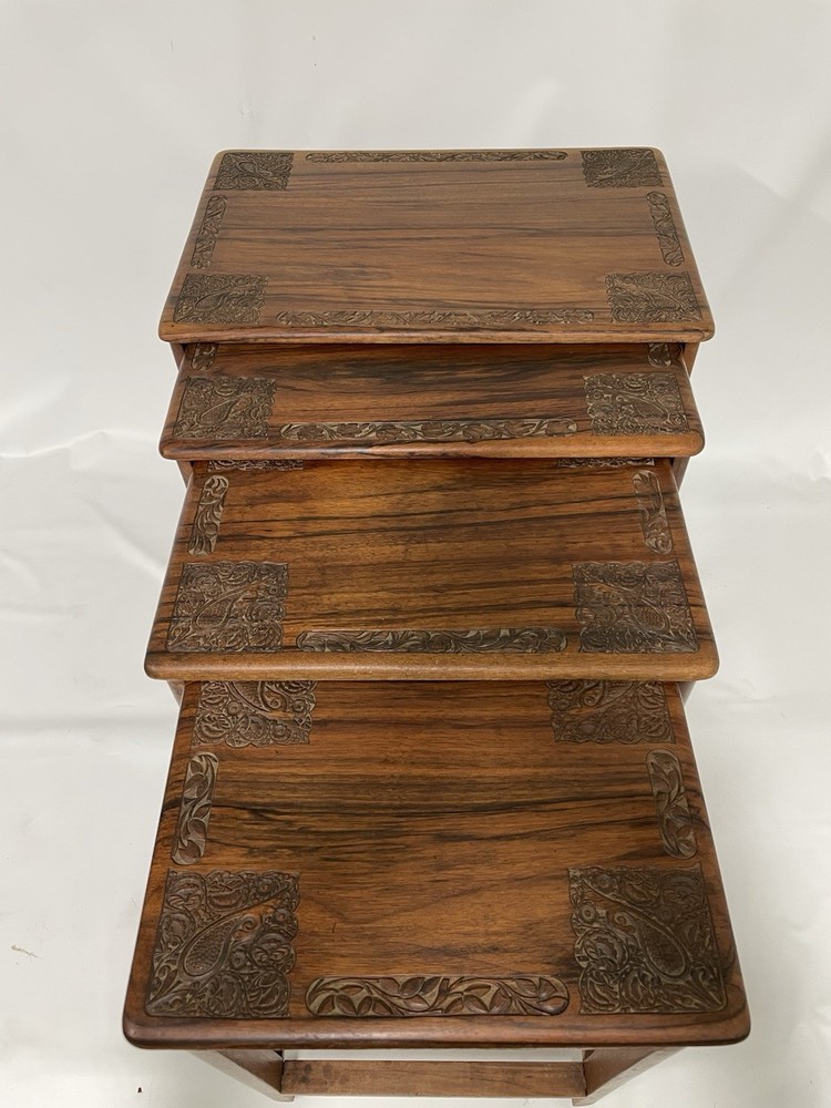 Vintage Carved Wood Nesting Tables