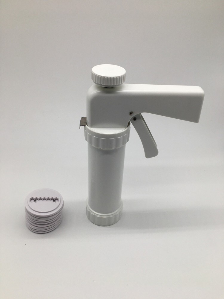 Plastic Cookie Maker Press Gun Kit with 12 designs Discs White #9