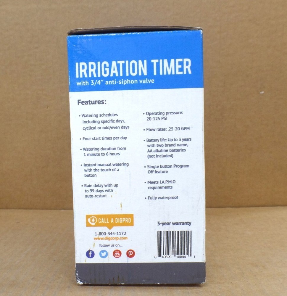 DIG RBC8000 3/4" IN. DIGITAL TIMER AUTOMATIC IRRIGATION WITH ANTI-SIPHON VALVE