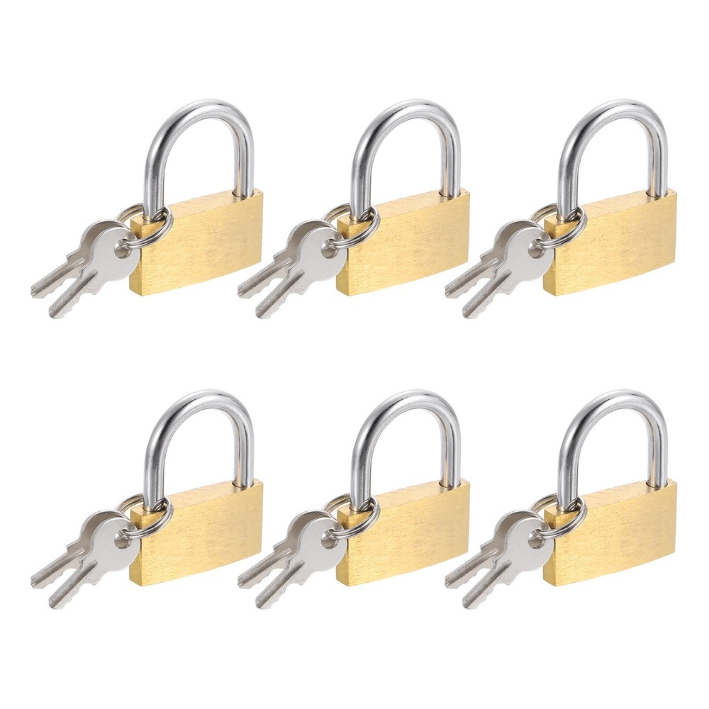 6Pcs Solid Brass Padlock with Key 1-1/4" Wide Body Small Locks Lock