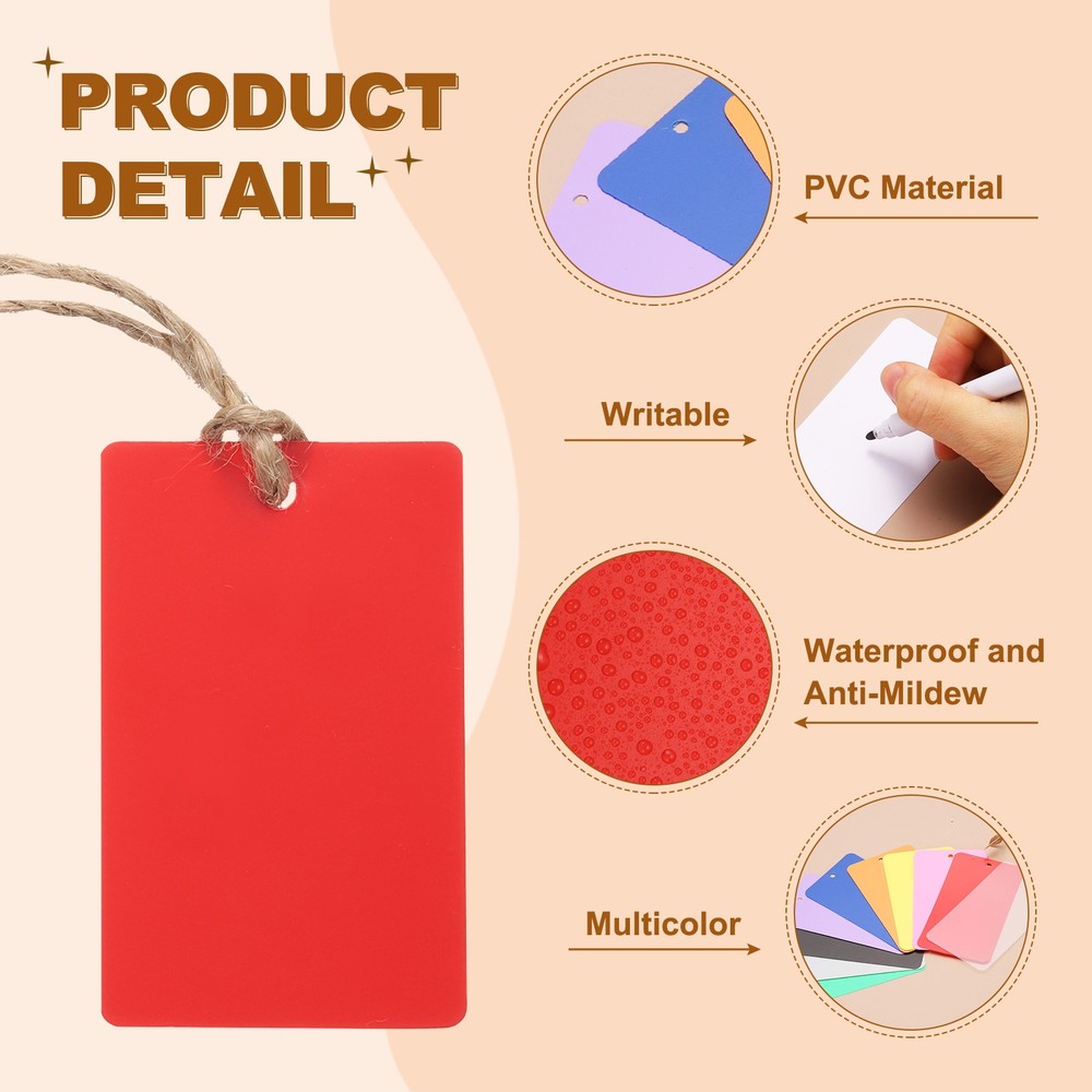 100Pcs Red Plastic Shipping Tags, 2" x 1" Labeling Tags with Thread & Wire