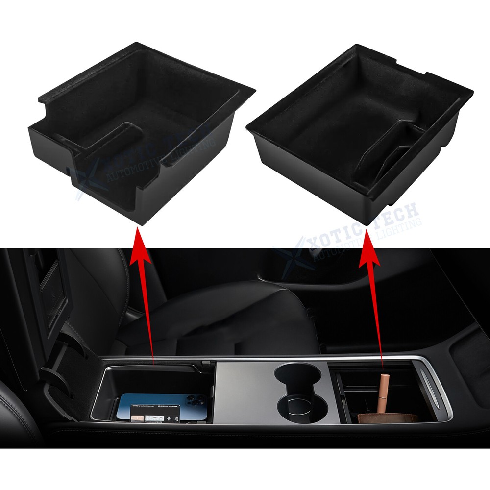 For Tesla 3&Y 2nd Gen Console Armrest Black Layer Organizer Tray Flocking Boxes