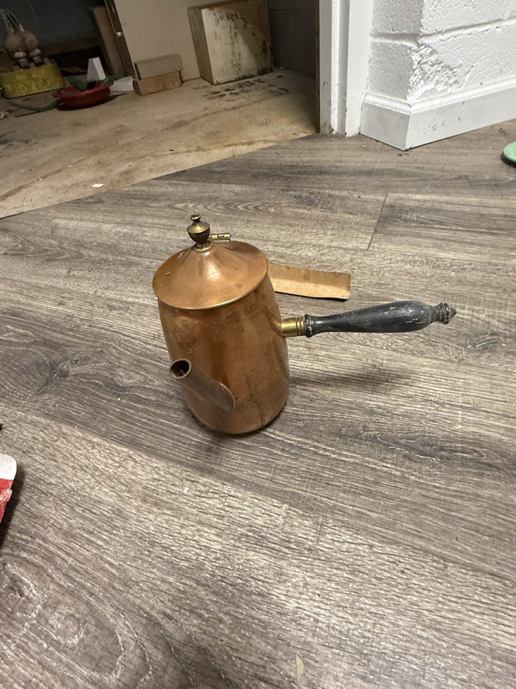 Copper Pot with Black Handle, Lid, and Brass Accents