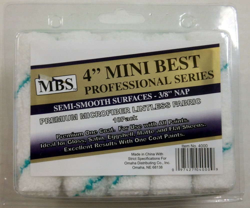 MBS 10pc 4" Mini Roller Covers Professional Series Microfiber Fabric