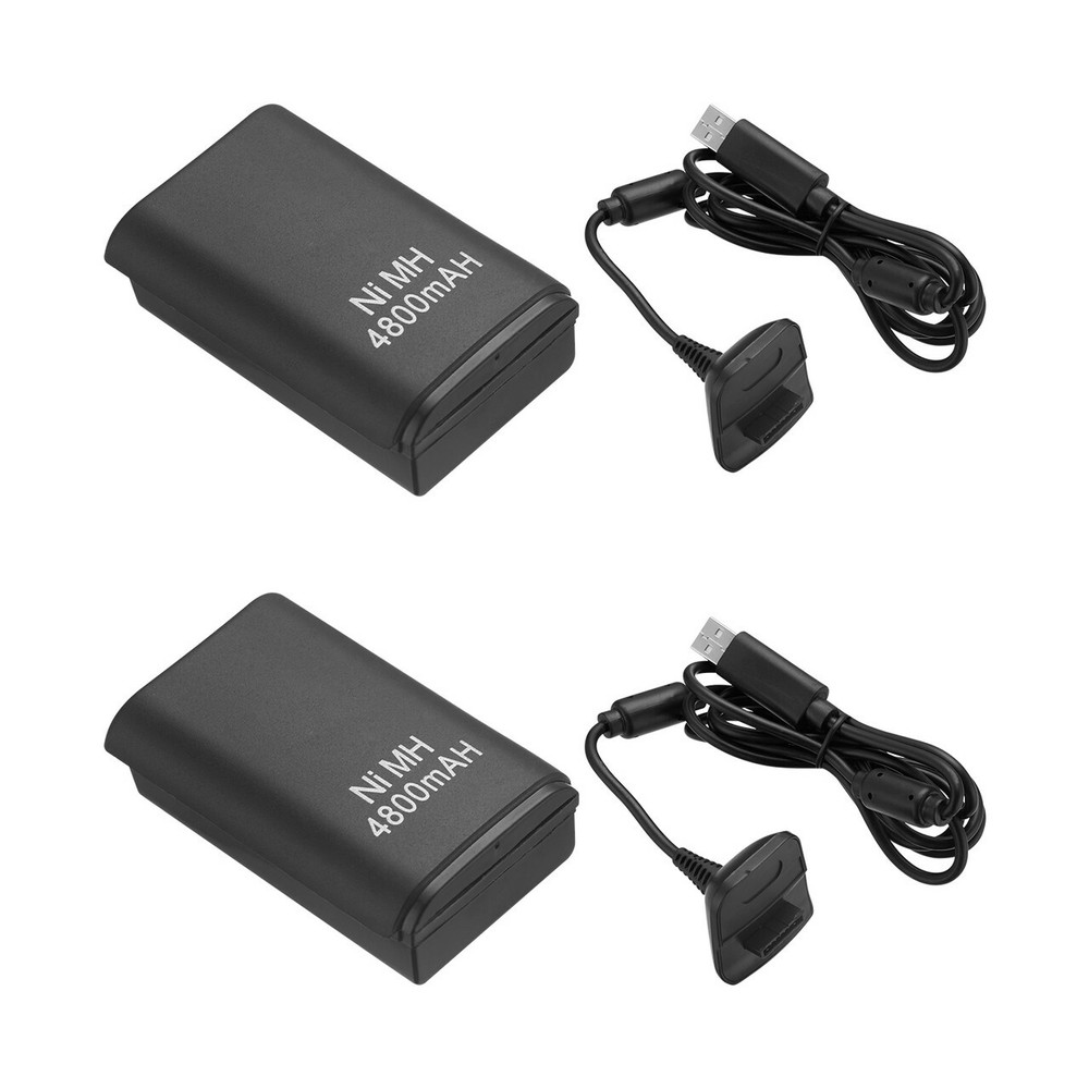 2 Battery Pack & Charger Dock For Microsoft Xbox 360 Wireless Controller Black