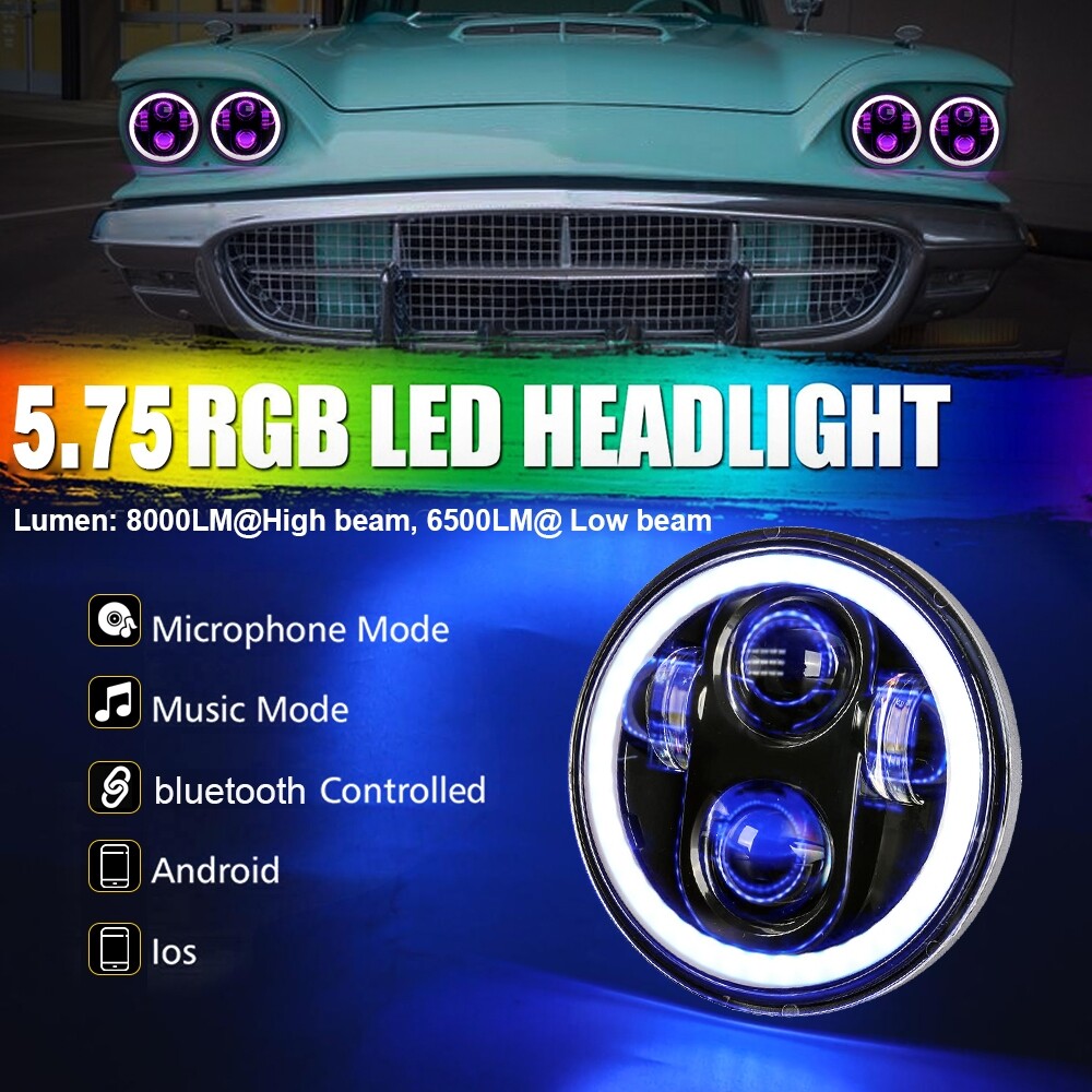 5.75 LED Headlights RGB Ring Angel Eyes Multicolor DRL bluetooth Remote Control